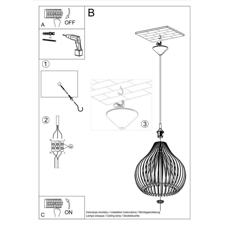 Chandelier on a string APRILLA 1xE27/60W/230V