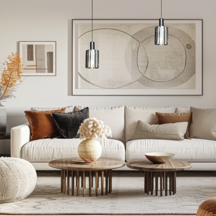 Chandelier on a string ARCADIA 1xE27/60W/230V d. 13 cm black/smoky