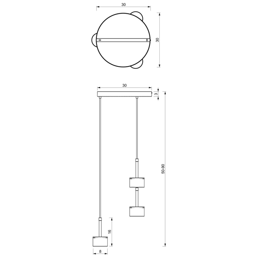 Chandelier on a string ARENA 3xGX53/11W/230V black/shiny chrome