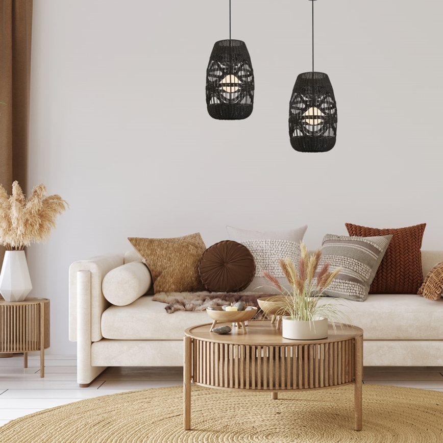 Chandelier on a string ARONA 1xG9/9W/230V d. 25 cm rattan/black