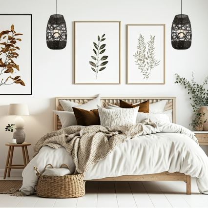 Chandelier on a string ARONA 1xG9/9W/230V d. 25 cm rattan/black