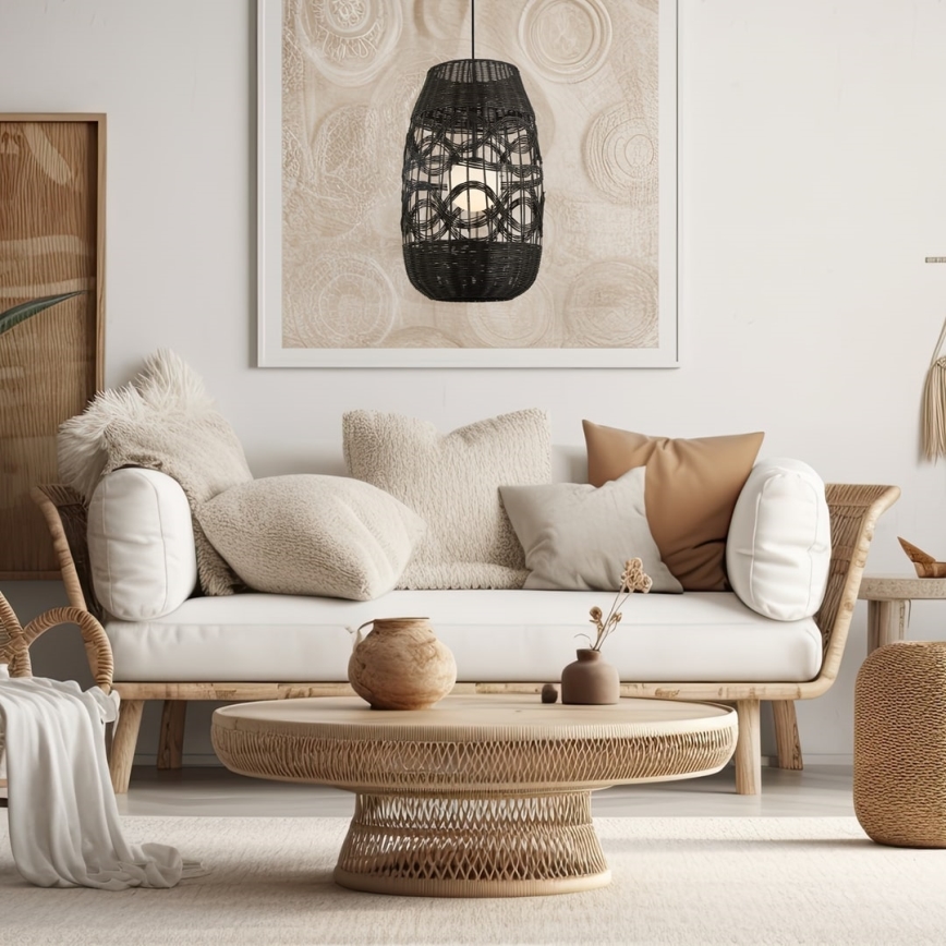 Chandelier on a string ARONA 1xG9/9W/230V d. 40 cm rattan/black