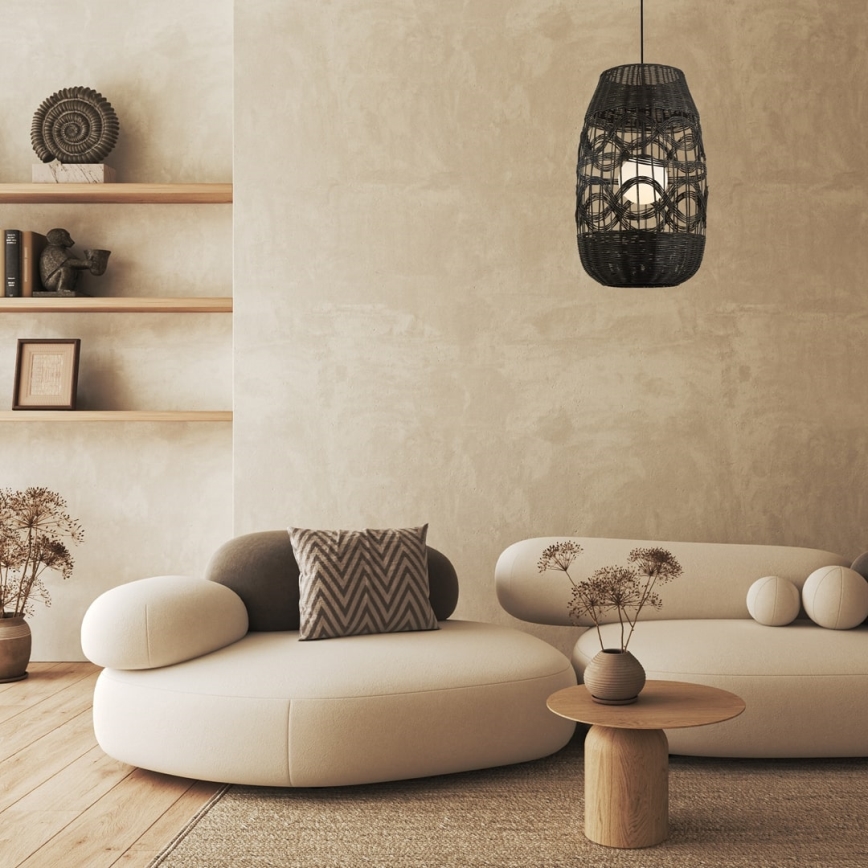 Chandelier on a string ARONA 1xG9/9W/230V d. 40 cm rattan/black