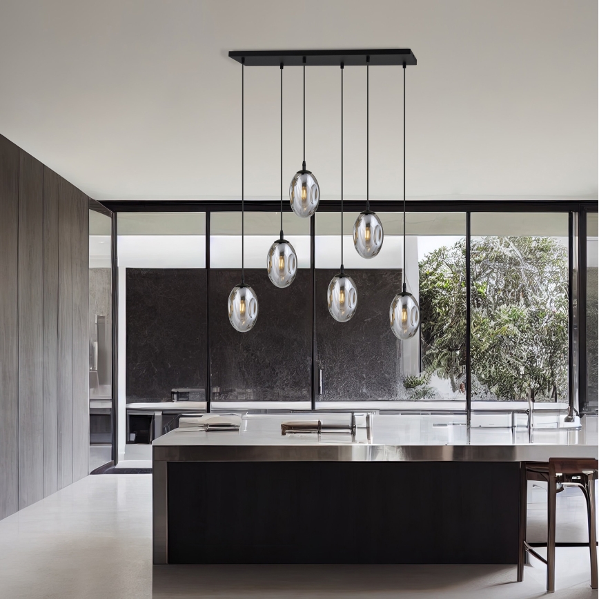 Chandelier on a string ASTRAL 6xE14/10W/230V black/smoky