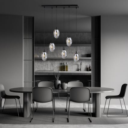 Chandelier on a string ASTRAL 6xE14/10W/230V black/smoky