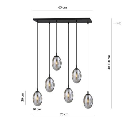 Chandelier on a string ASTRAL 6xE14/10W/230V black/smoky