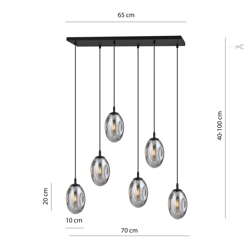 Chandelier on a string ASTRAL 6xE14/10W/230V black/smoky