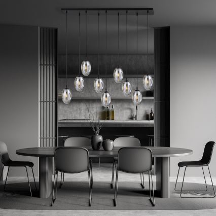 Chandelier on a string ASTRAL 9xE14/10W/230V black/smoky