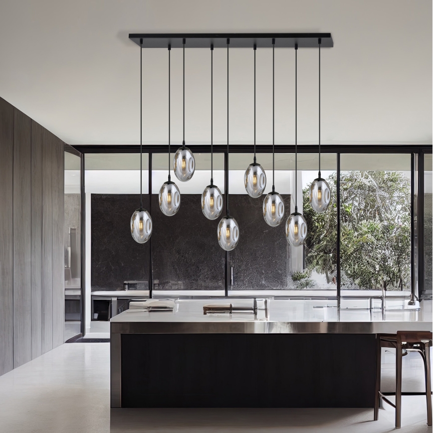 Chandelier on a string ASTRAL 9xE14/10W/230V black/smoky
