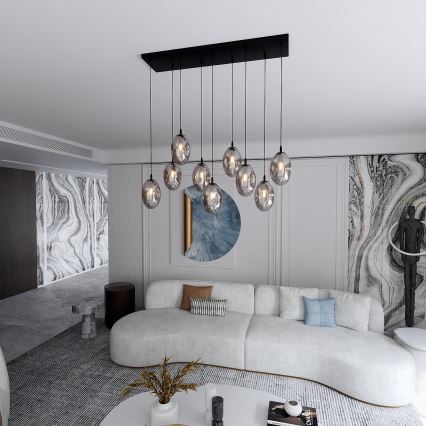Chandelier on a string ASTRAL 9xE14/10W/230V black/smoky