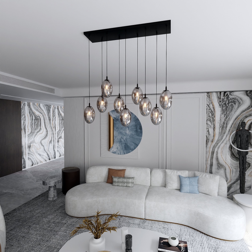 Chandelier on a string ASTRAL 9xE14/10W/230V black/smoky