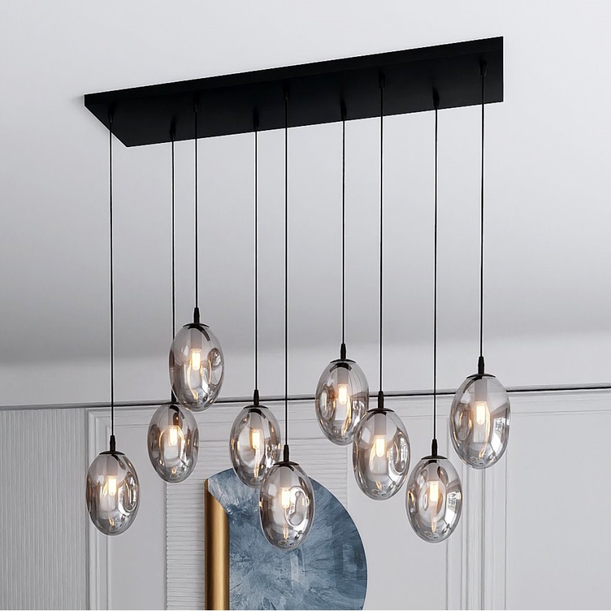 Chandelier on a string ASTRAL 9xE14/10W/230V black/smoky