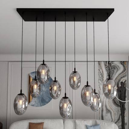 Chandelier on a string ASTRAL 9xE14/10W/230V black/smoky