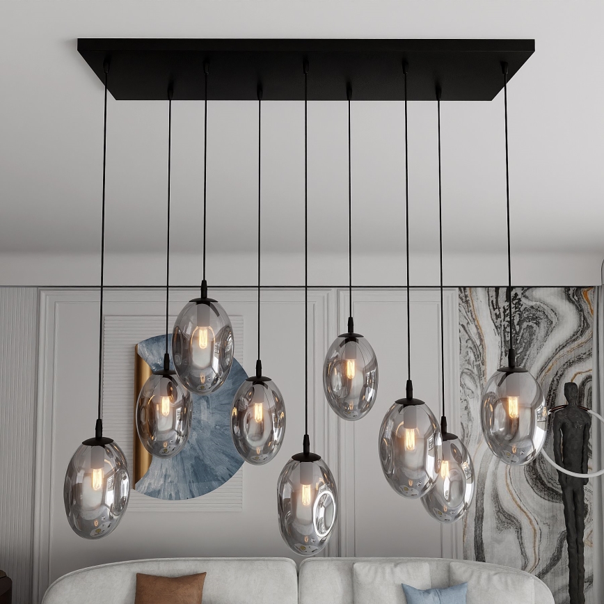 Chandelier on a string ASTRAL 9xE14/10W/230V black/smoky
