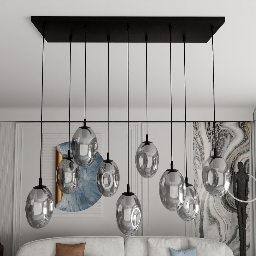 Chandelier on a string ASTRAL 9xE14/10W/230V black/smoky