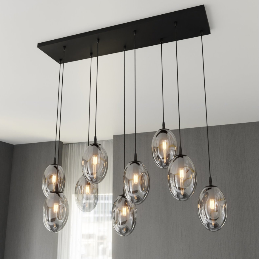 Chandelier on a string ASTRAL 9xE14/10W/230V black/smoky