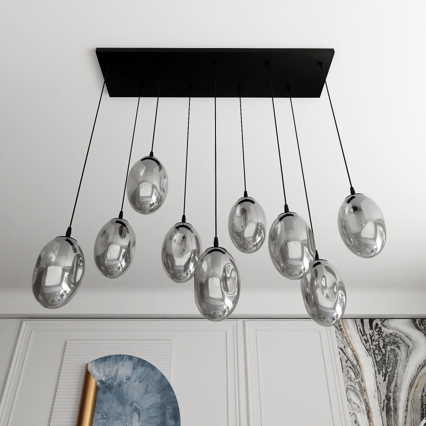 Chandelier on a string ASTRAL 9xE14/10W/230V black/smoky
