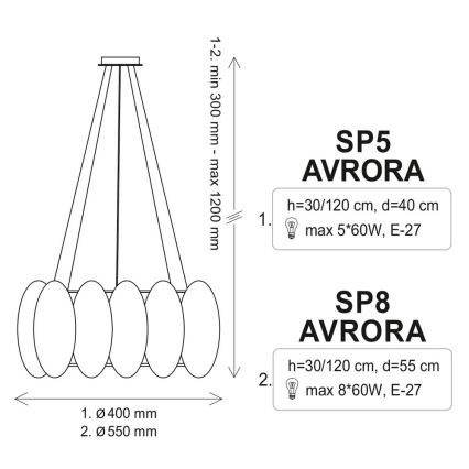 Chandelier on a string AURORA 5xE27/60W/230V