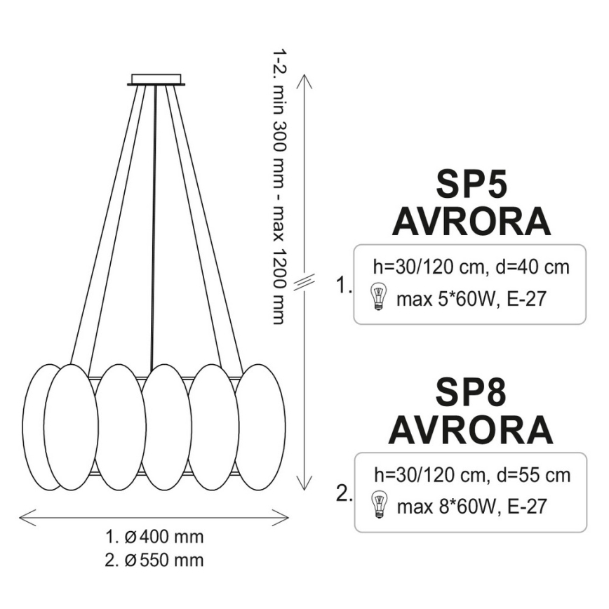 Chandelier on a string AURORA 5xE27/60W/230V