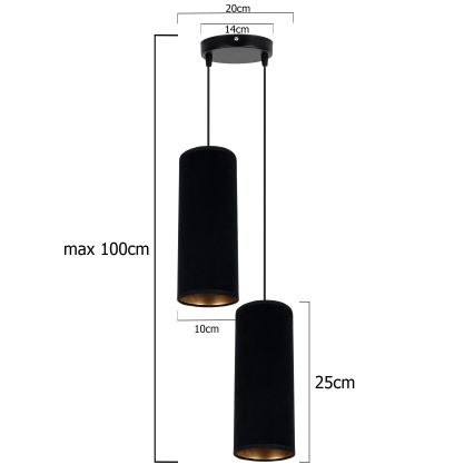 Chandelier on a string AVALO 2xE27/60W/230V d. 20 cm black