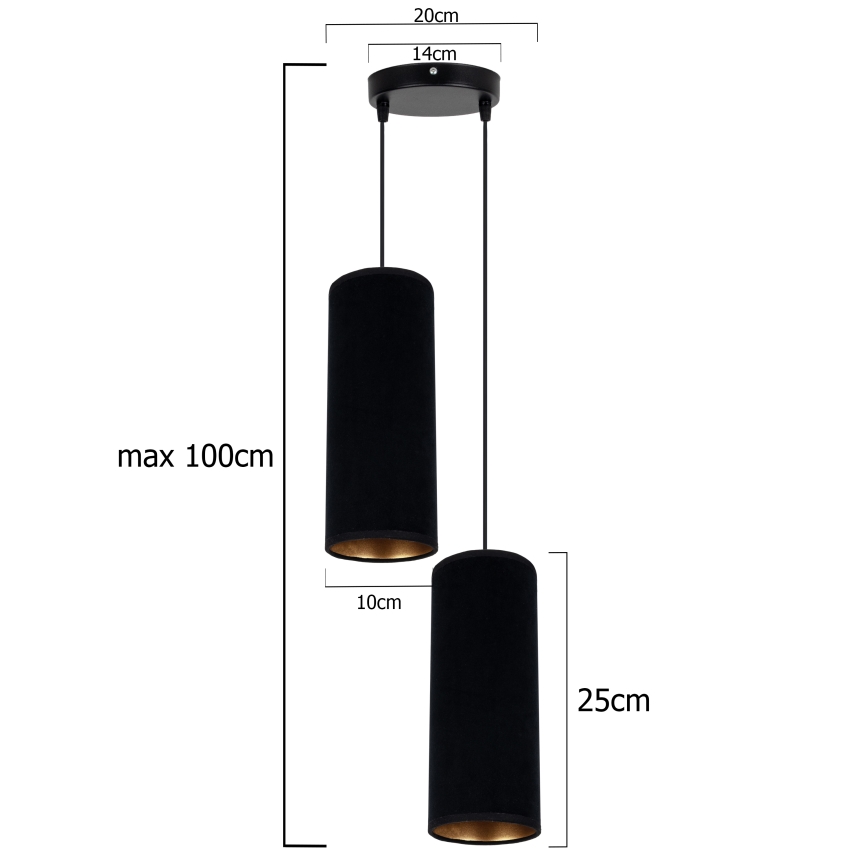 Chandelier on a string AVALO 2xE27/60W/230V d. 20 cm black