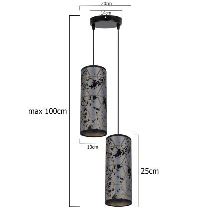 Chandelier on a string AVALO 2xE27/60W/230V d. 20 cm grey/black
