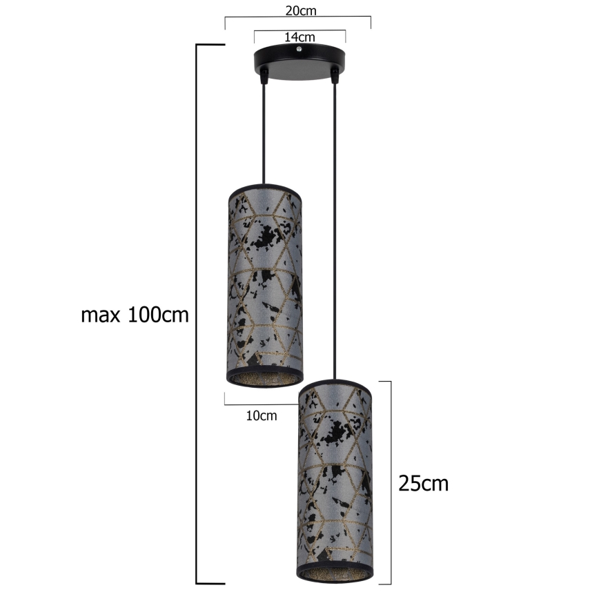 Chandelier on a string AVALO 2xE27/60W/230V d. 20 cm grey/black