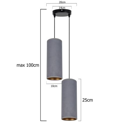 Chandelier on a string AVALO 2xE27/60W/230V d. 20 cm grey