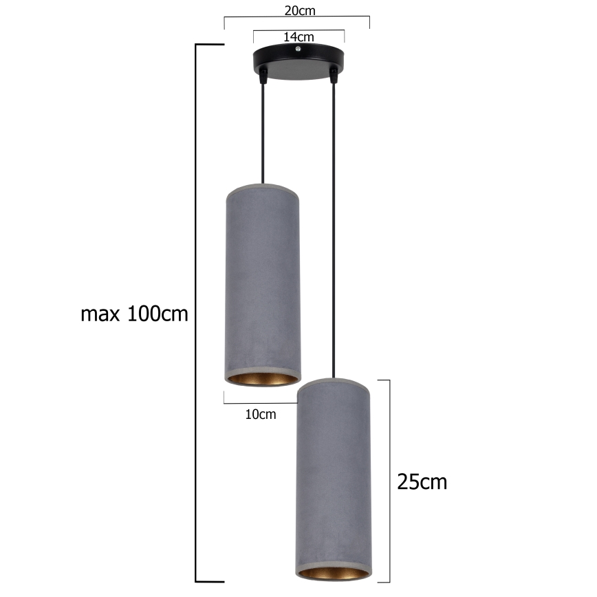 Chandelier on a string AVALO 2xE27/60W/230V d. 20 cm grey