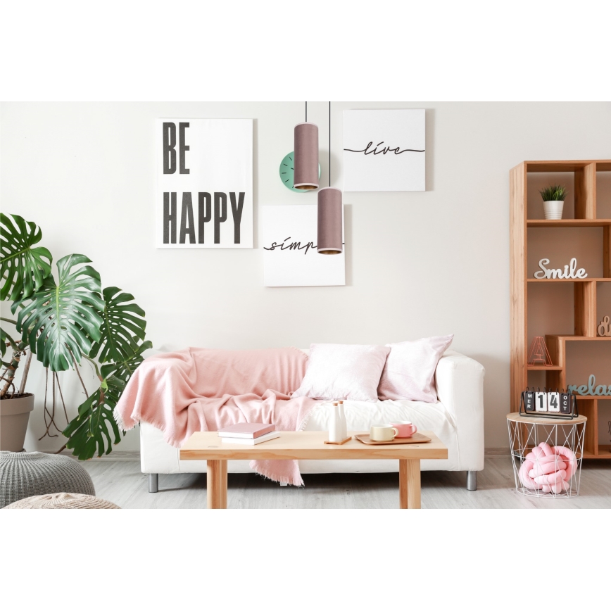 Chandelier on a string AVALO 2xE27/60W/230V d. 20 cm pink/copper
