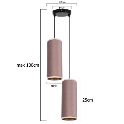 Chandelier on a string AVALO 2xE27/60W/230V d. 20 cm pink/copper
