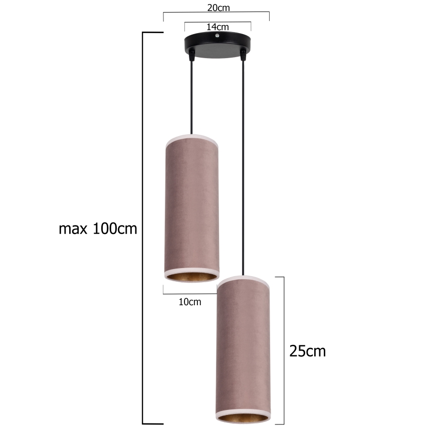 Chandelier on a string AVALO 2xE27/60W/230V d. 20 cm pink/copper
