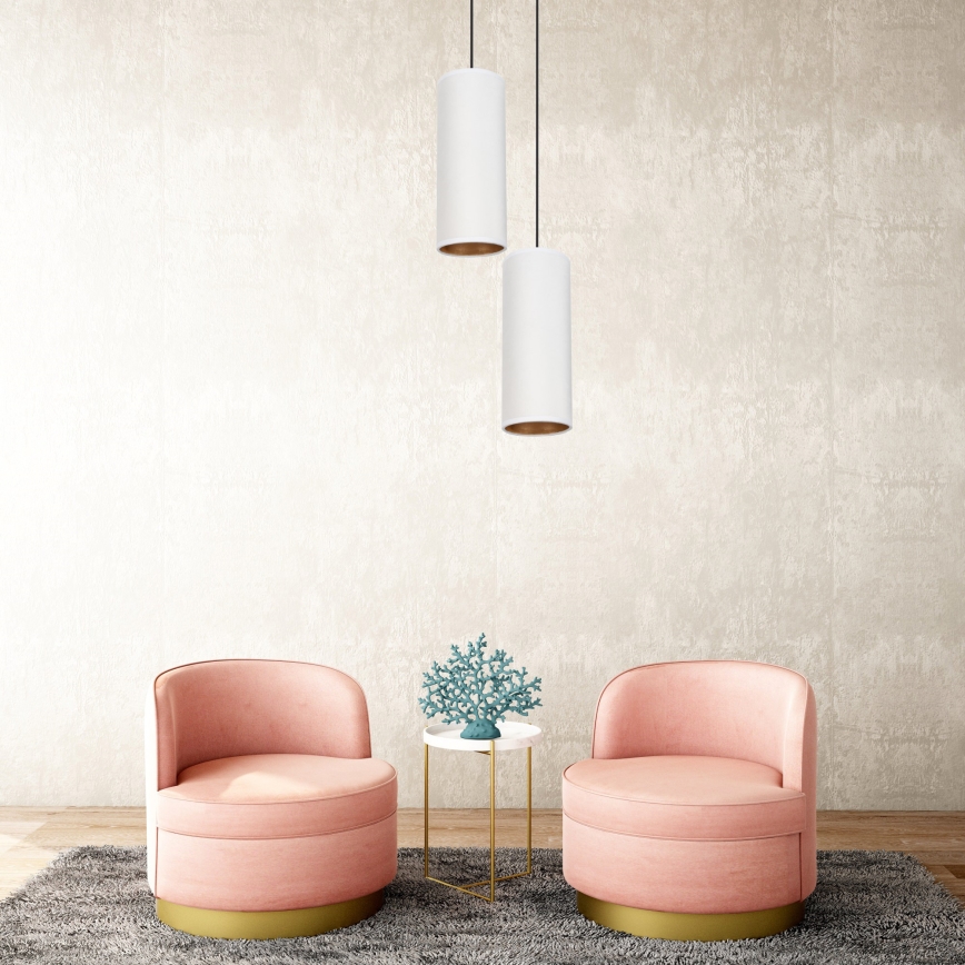 Chandelier on a string AVALO 2xE27/60W/230V d. 20 cm white/copper