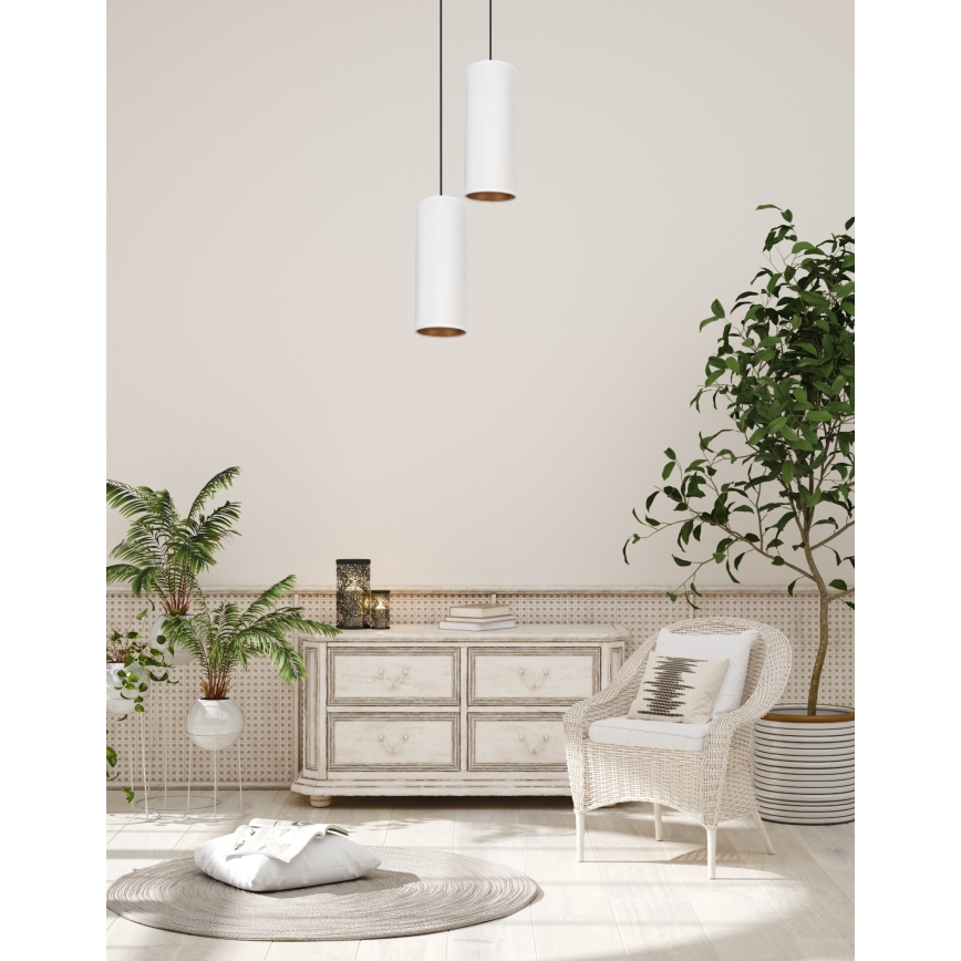Chandelier on a string AVALO 2xE27/60W/230V d. 20 cm white/copper