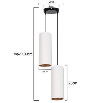 Chandelier on a string AVALO 2xE27/60W/230V d. 20 cm white/copper