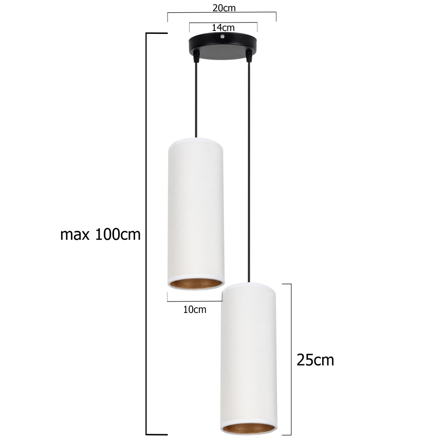 Chandelier on a string AVALO 2xE27/60W/230V d. 20 cm white/copper