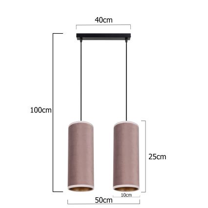 Chandelier on a string AVALO 2xE27/60W/230V pink/copper
