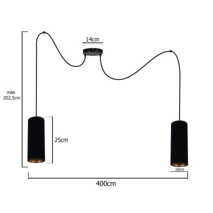 Chandelier on a string AVALO 2xE27/60W/230V spider black