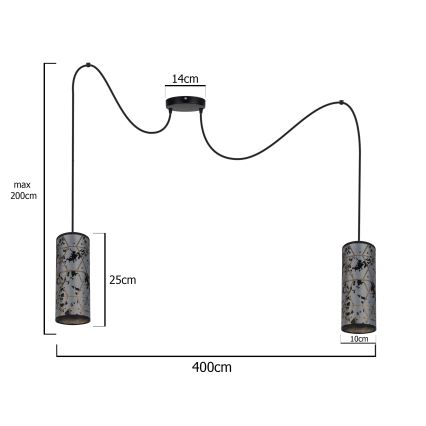 Chandelier on a string AVALO 2xE27/60W/230V spider grey/black