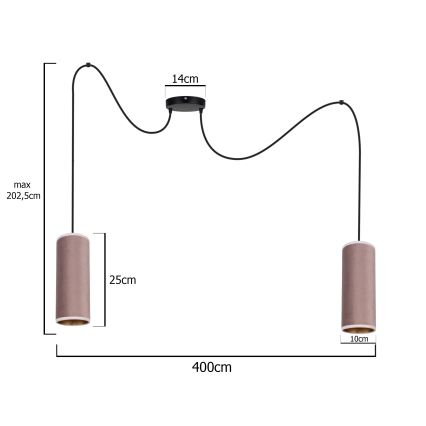 Chandelier on a string AVALO 2xE27/60W/230V spider pink/copper