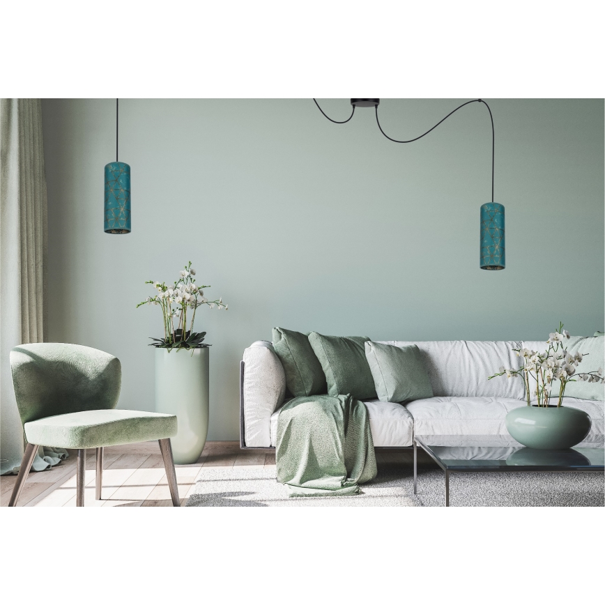 Chandelier on a string AVALO 2xE27/60W/230V spider turquoise/gold