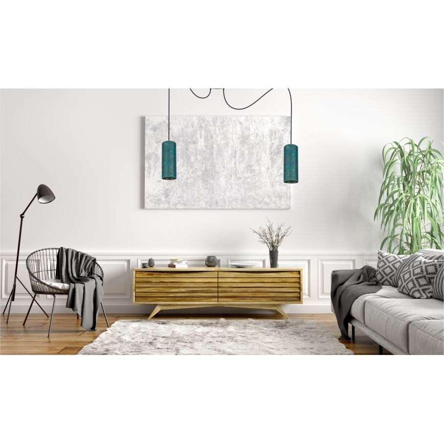 Chandelier on a string AVALO 2xE27/60W/230V spider turquoise/gold