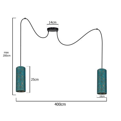 Chandelier on a string AVALO 2xE27/60W/230V spider turquoise/gold
