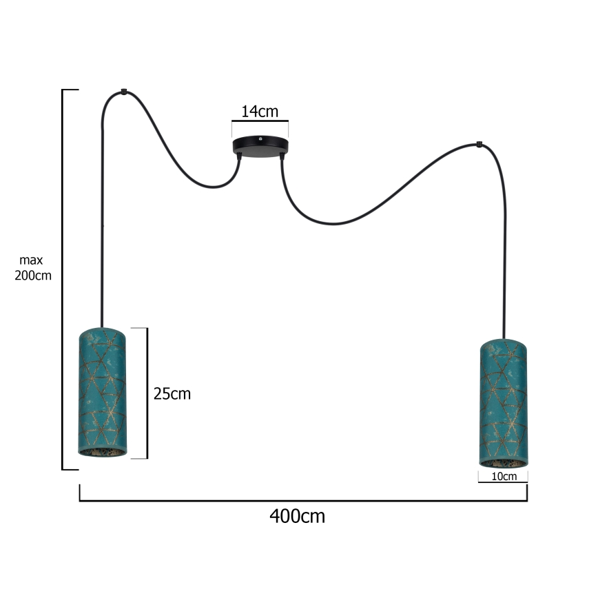 Chandelier on a string AVALO 2xE27/60W/230V spider turquoise/gold