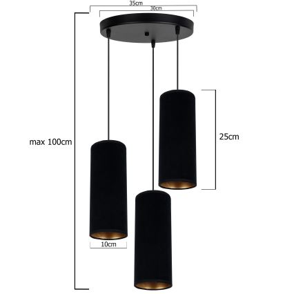 Chandelier on a string AVALO 3xE27/60W/230V d. 35 cm black