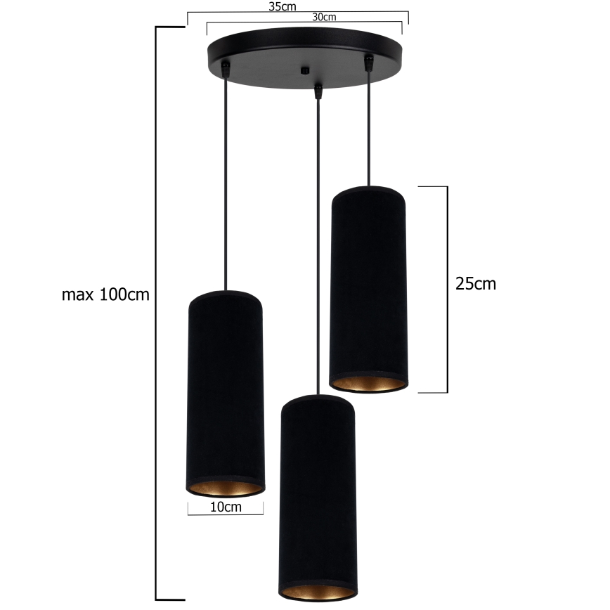 Chandelier on a string AVALO 3xE27/60W/230V d. 35 cm black