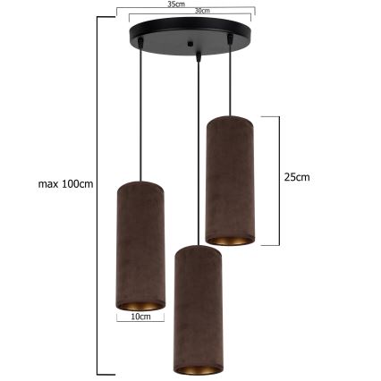 Chandelier on a string AVALO 3xE27/60W/230V d. 35 cm brown/copper