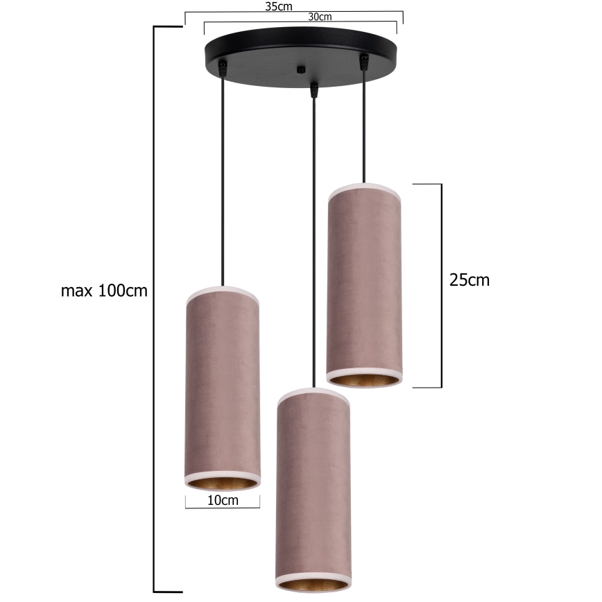 Chandelier on a string AVALO 3xE27/60W/230V d. 35 cm pink/copper