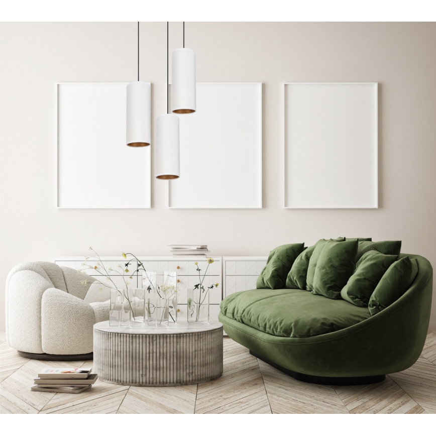 Chandelier on a string AVALO 3xE27/60W/230V d. 35 cm white/copper