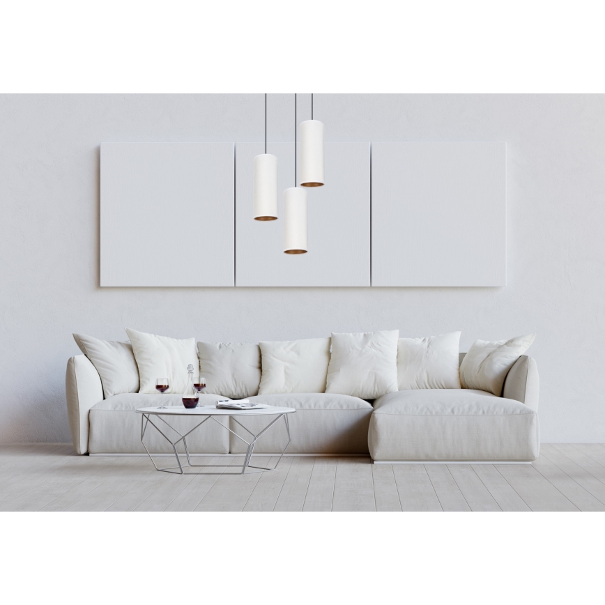 Chandelier on a string AVALO 3xE27/60W/230V d. 35 cm white/copper